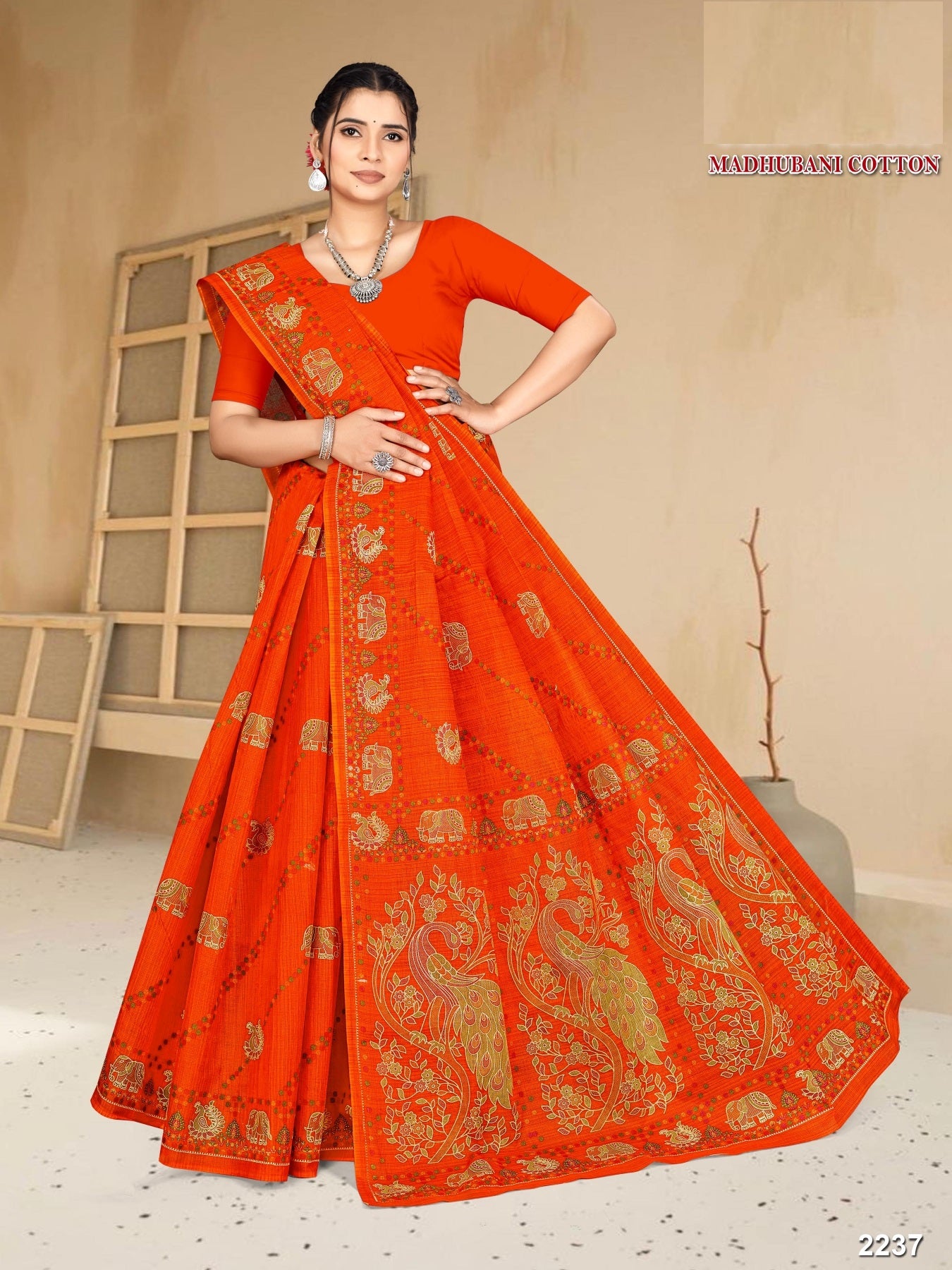 Madhubani Cotton Printed Saree Set – 08 Pcs -Pure Cotton Sarees - M.R. Saree Emporium