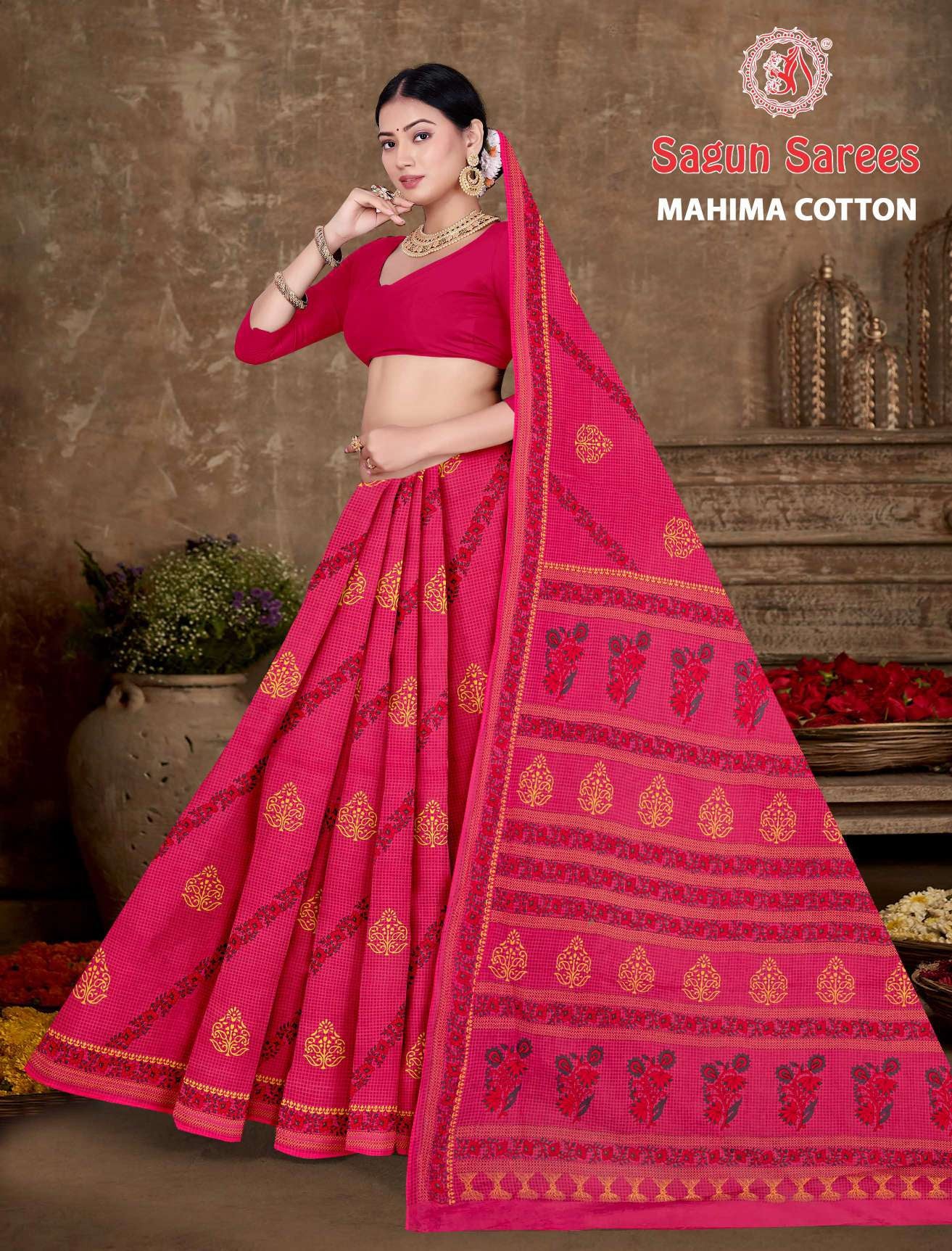 Mahima Cotton Printed Saree Set 8 pcs – M.R. Saree Emporium