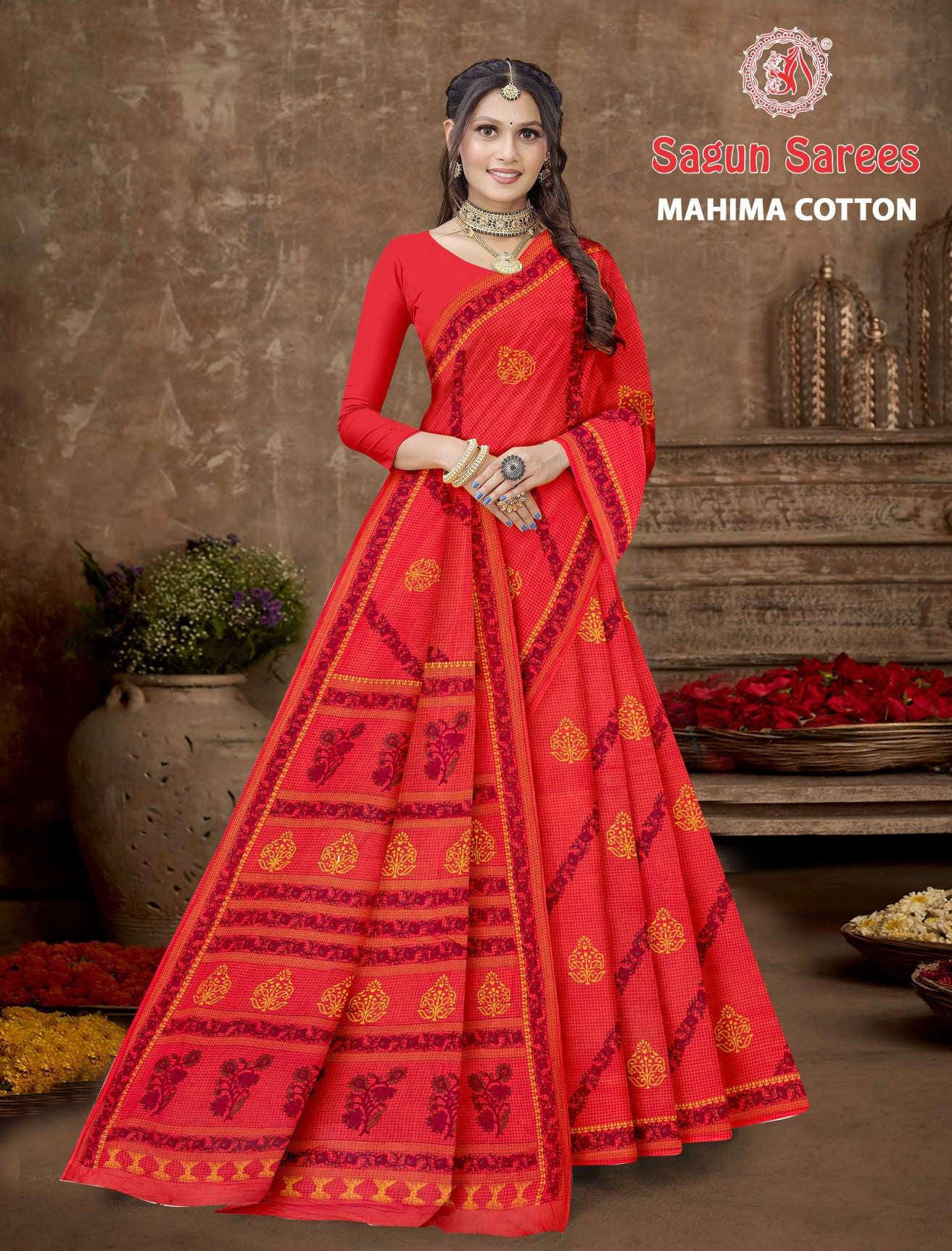 Mahima Cotton Printed Saree Set 8 pcs – M.R. Saree Emporium