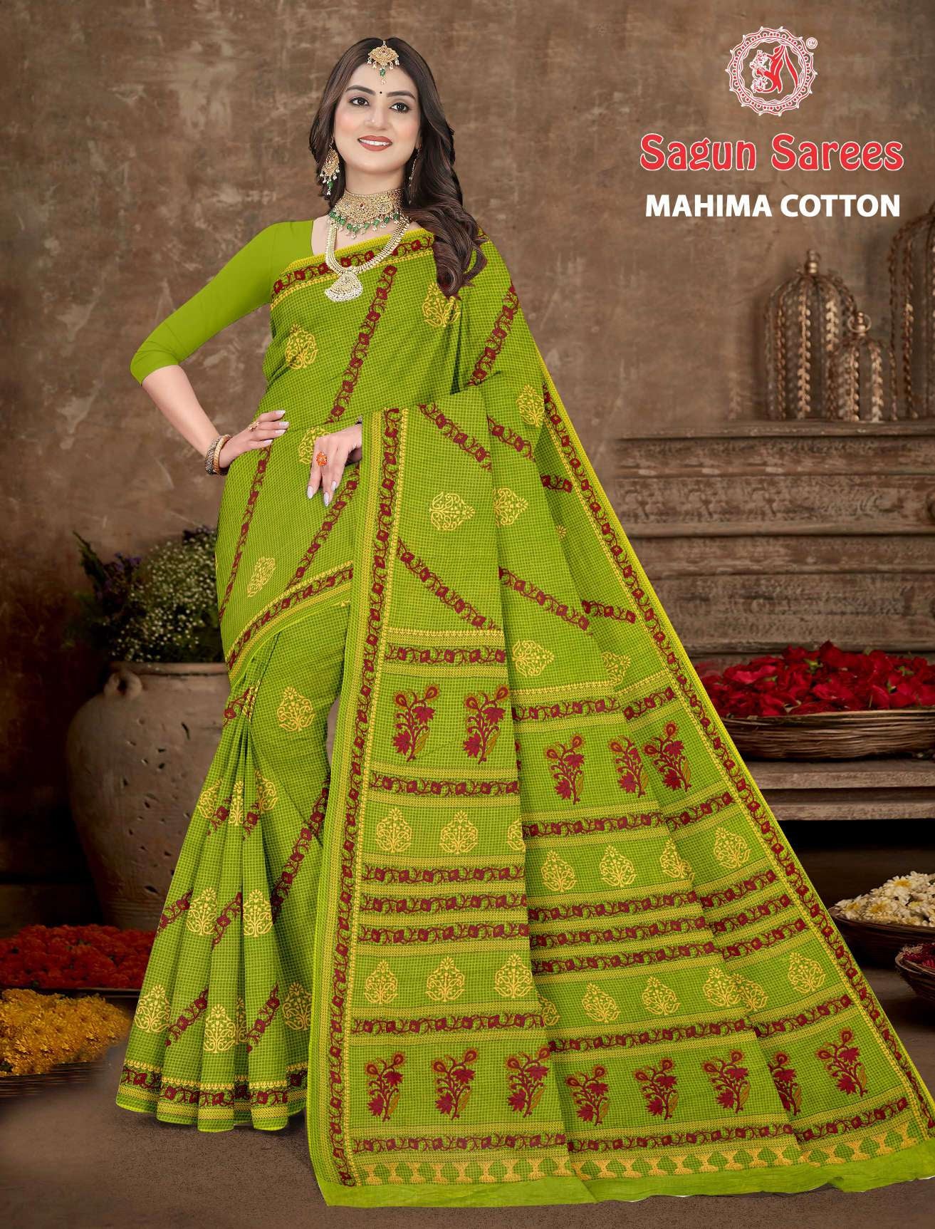 Mahima Cotton Printed Saree Set 8 pcs – M.R. Saree Emporium