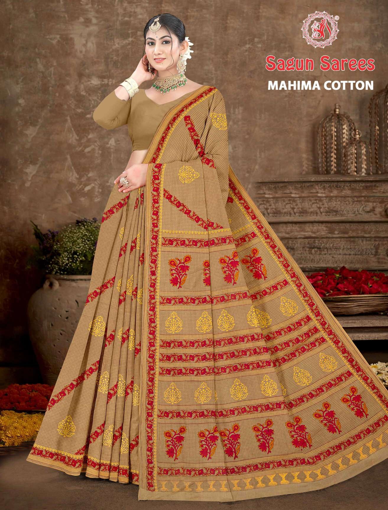 Mahima Cotton Printed Saree Set 8 pcs – M.R. Saree Emporium