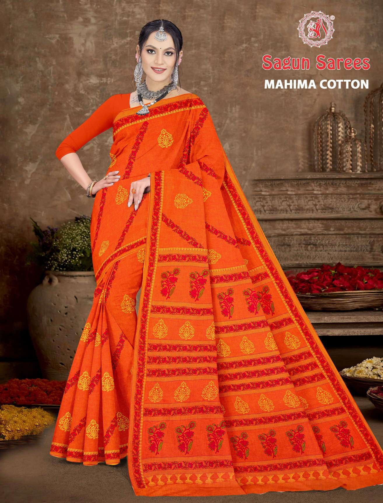 Mahima Cotton Printed Saree Set 8 pcs – M.R. Saree Emporium