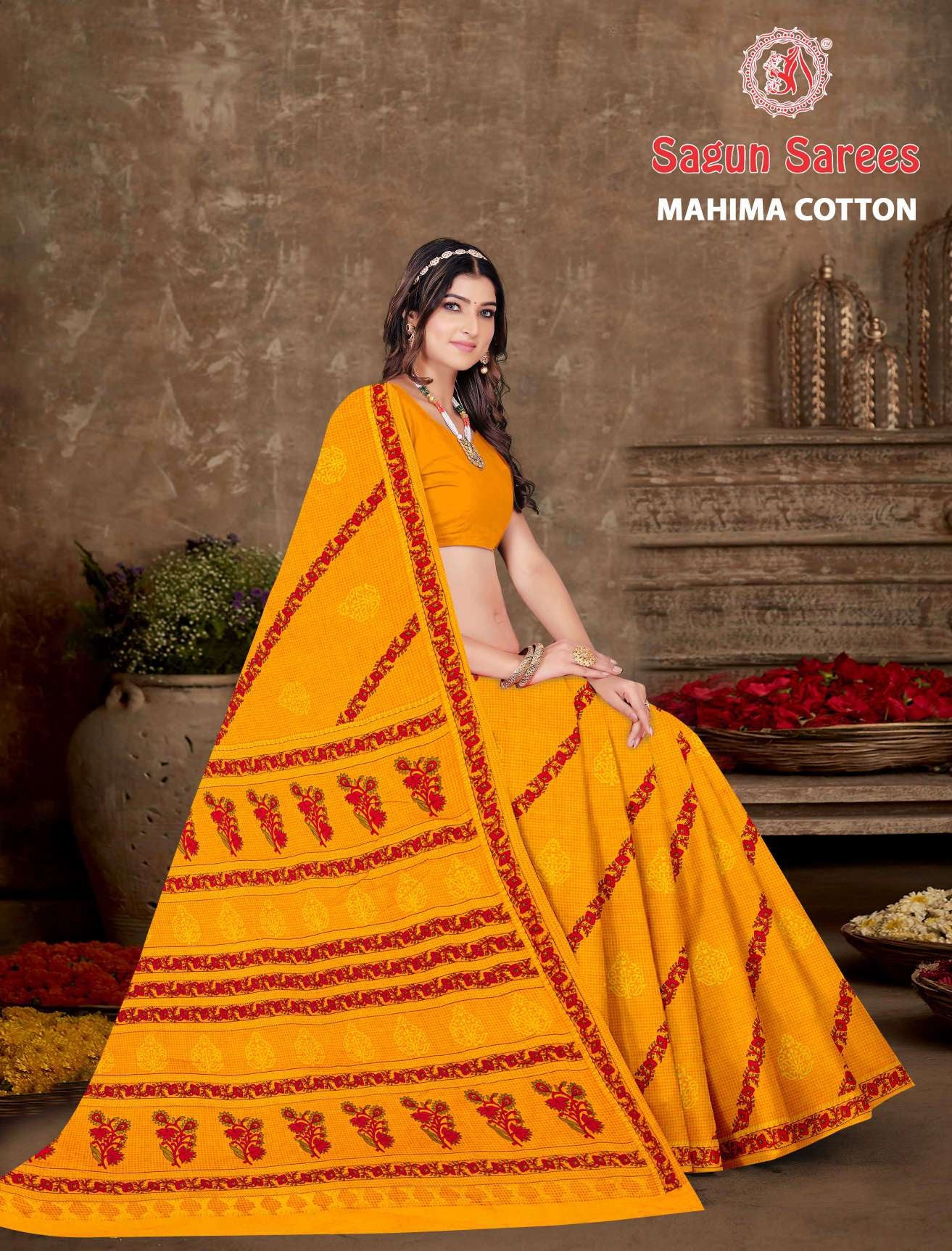 Mahima Cotton Printed Saree Set 8 pcs – M.R. Saree Emporium