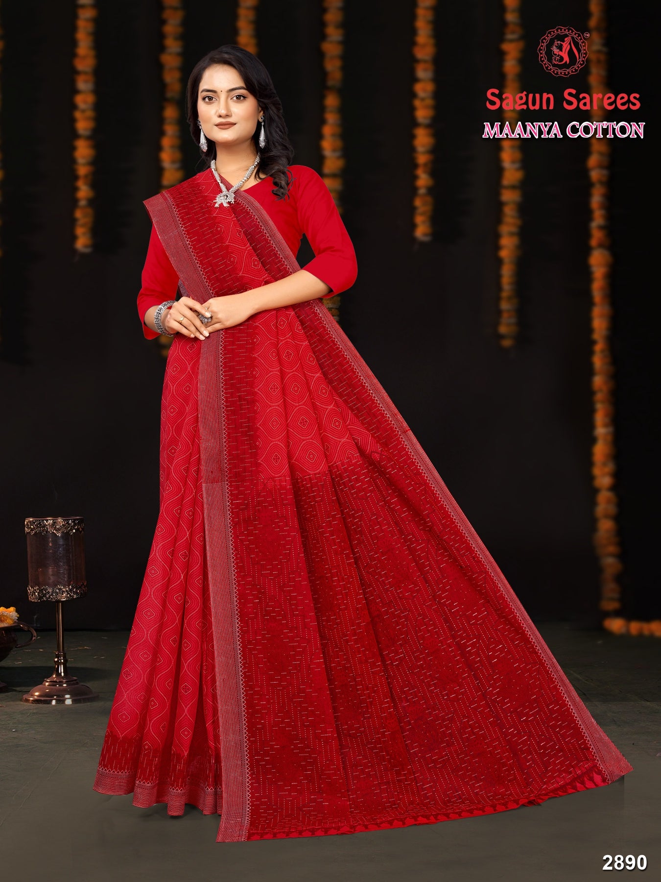 Maanya Cotton Printed Saree – Set of 8 Pcs -M.R. Saree Emporium