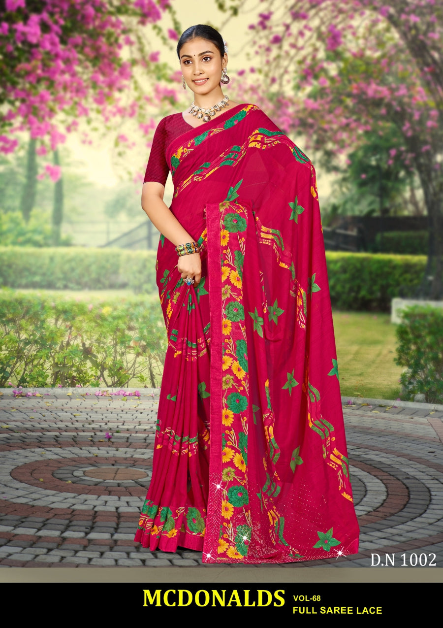 Kayaan Mcdonalds Vol-68 Chiffon Saree Set (8 Pcs) Printed Lace Border Daily Wear - M.R. Saree Emporium