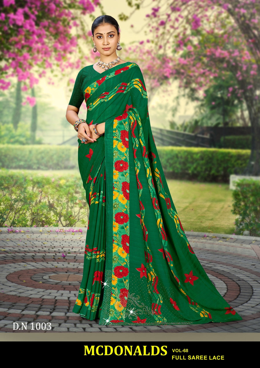 Kayaan Mcdonalds Vol-68 Chiffon Saree Set (8 Pcs) Printed Lace Border Daily Wear - M.R. Saree Emporium