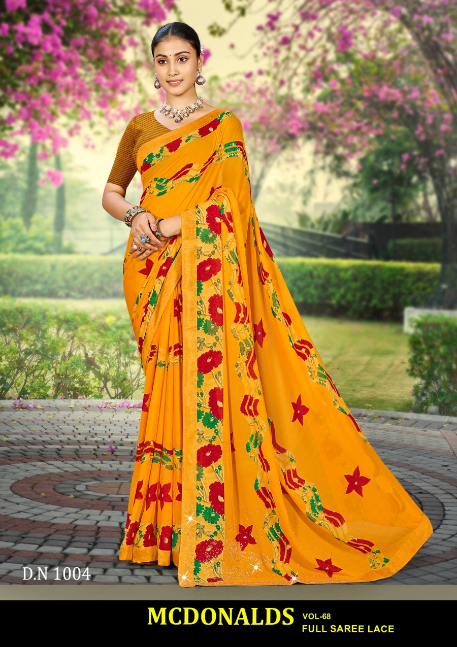 Kayaan Mcdonalds Vol-68 Chiffon Saree Set (8 Pcs) Printed Lace Border Daily Wear - M.R. Saree Emporium