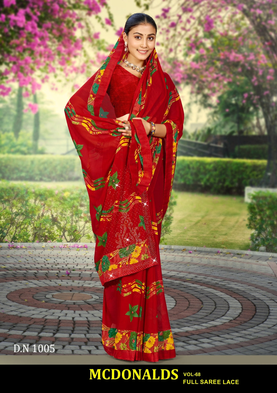 Kayaan Mcdonalds Vol-68 Chiffon Saree Set (8 Pcs) Printed Lace Border Daily Wear - M.R. Saree Emporium