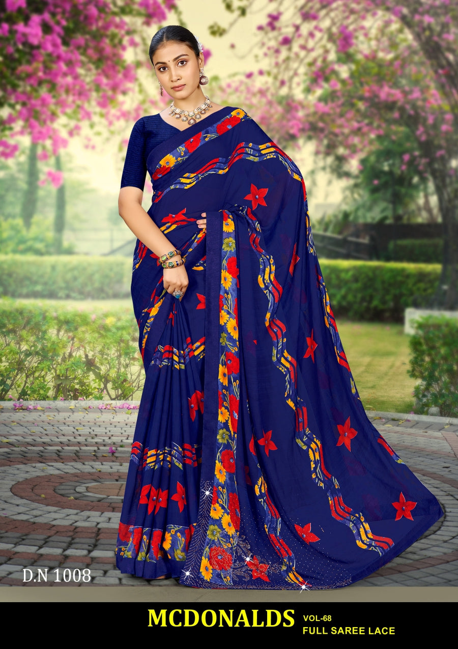 Kayaan Mcdonalds Vol-68 Chiffon Saree Set (8 Pcs) Printed Lace Border Daily Wear - M.R. Saree Emporium