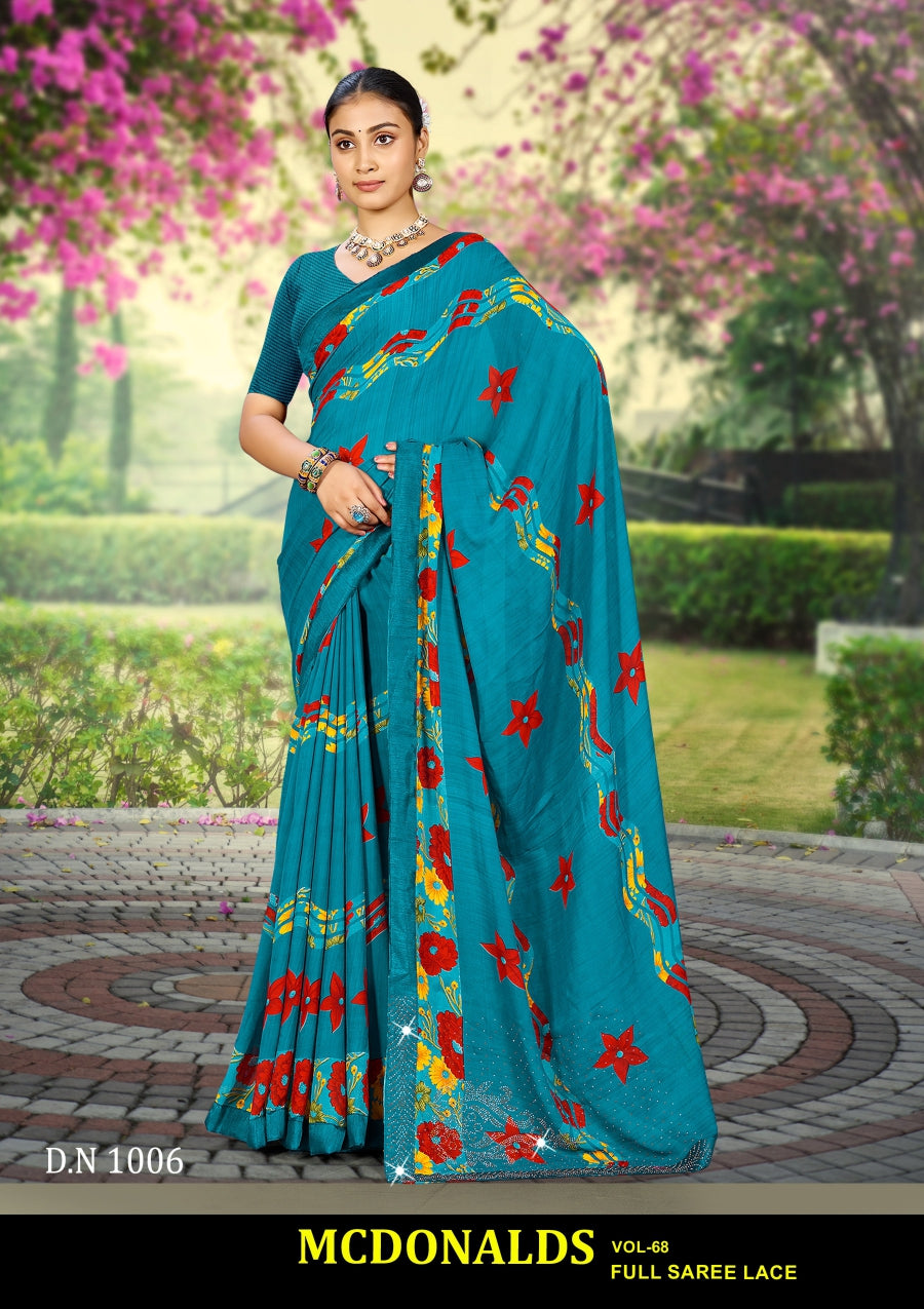 Kayaan Mcdonalds Vol-68 Chiffon Saree Set (8 Pcs) Printed Lace Border Daily Wear - M.R. Saree Emporium