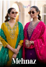 Mehnaz Vertican Butti Straight Cut 3 Pcs Kurti Set (Kurti + Pant + Dupatta) -M.R. Saree Emporium