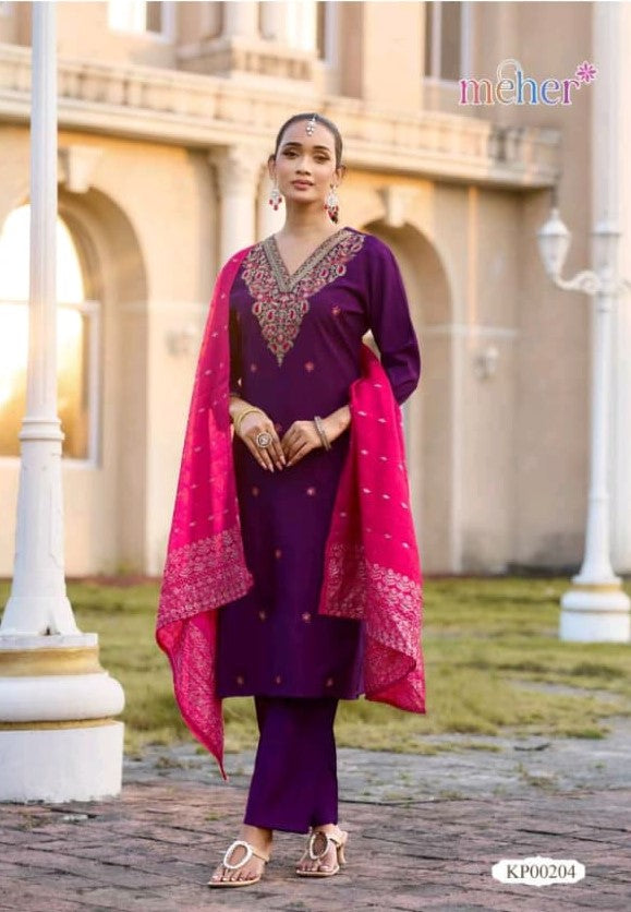 Mehnaz Vertican Butti Straight Cut 3 Pcs Kurti Set (Kurti + Pant + Dupatta) -M.R. Saree Emporium