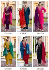 Mehnaz Vertican Butti Straight Cut 3 Pcs Kurti Set (Kurti + Pant + Dupatta) -M.R. Saree Emporium