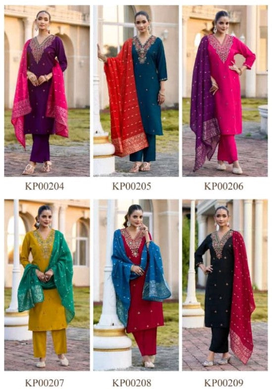 Mehnaz Vertican Butti Straight Cut 3 Pcs Kurti Set (Kurti + Pant + Dupatta) -M.R. Saree Emporium