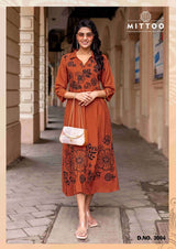 Mittoo Angoori Heavy Rayon Thread Work Kurti 6 Pcs Set