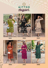 Mittoo Angoori Heavy Rayon Thread Work Kurti 6 Pcs Set