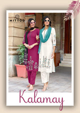 Mittoo Kalamay Heavy Rayon Suit Set with Muslin Printed Dupatta – Thread & Handwork -6 Pcs Set-M.R. Saree Emporium