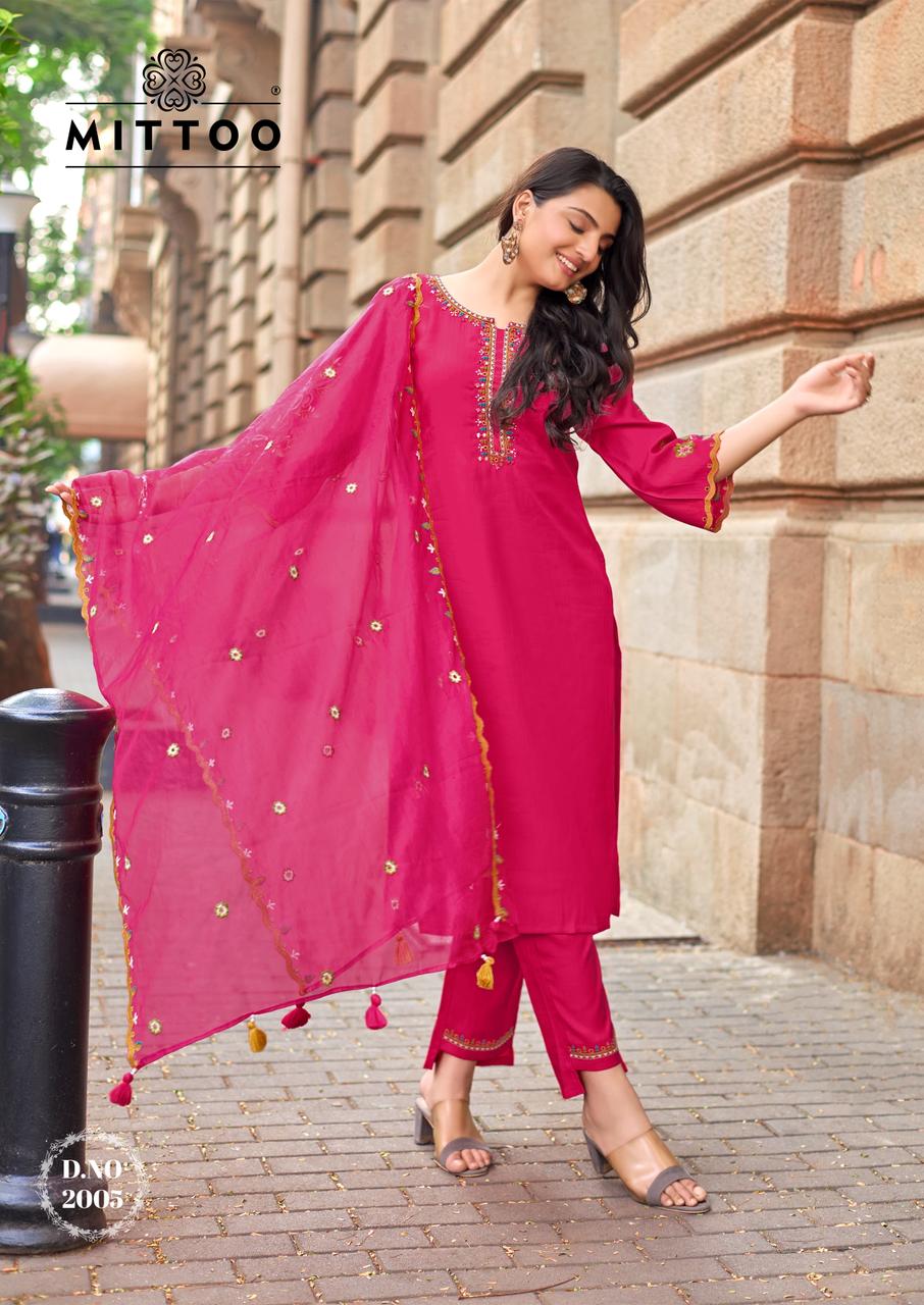 Mittoo Rang Mahal Viscose Weaving Suit Set with Organza Dupatta – Thread & Handwork-6 Pcs Set-M.R. Saree Emporium