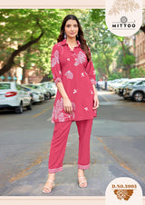 Mittoo Rasika Rayon Printed Kurti Pant Set with Handwork-6 Pcs Set-M.R. Saree Emporium