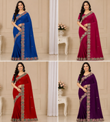 Fancy Satin Saree Set with Designer Embroidered Border (5 Colors) Party Wear Elegant Collection - M.R. Saree Emporium