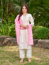 Jagvi 3-Piece Straight Set – Roman Silk Top & Bottom with Fancy Dupatta