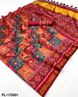 Patan Patola 4 PCS Set – Handloom Silk with Lagadi Patta & Zari Border-M.R.Saree Emporium