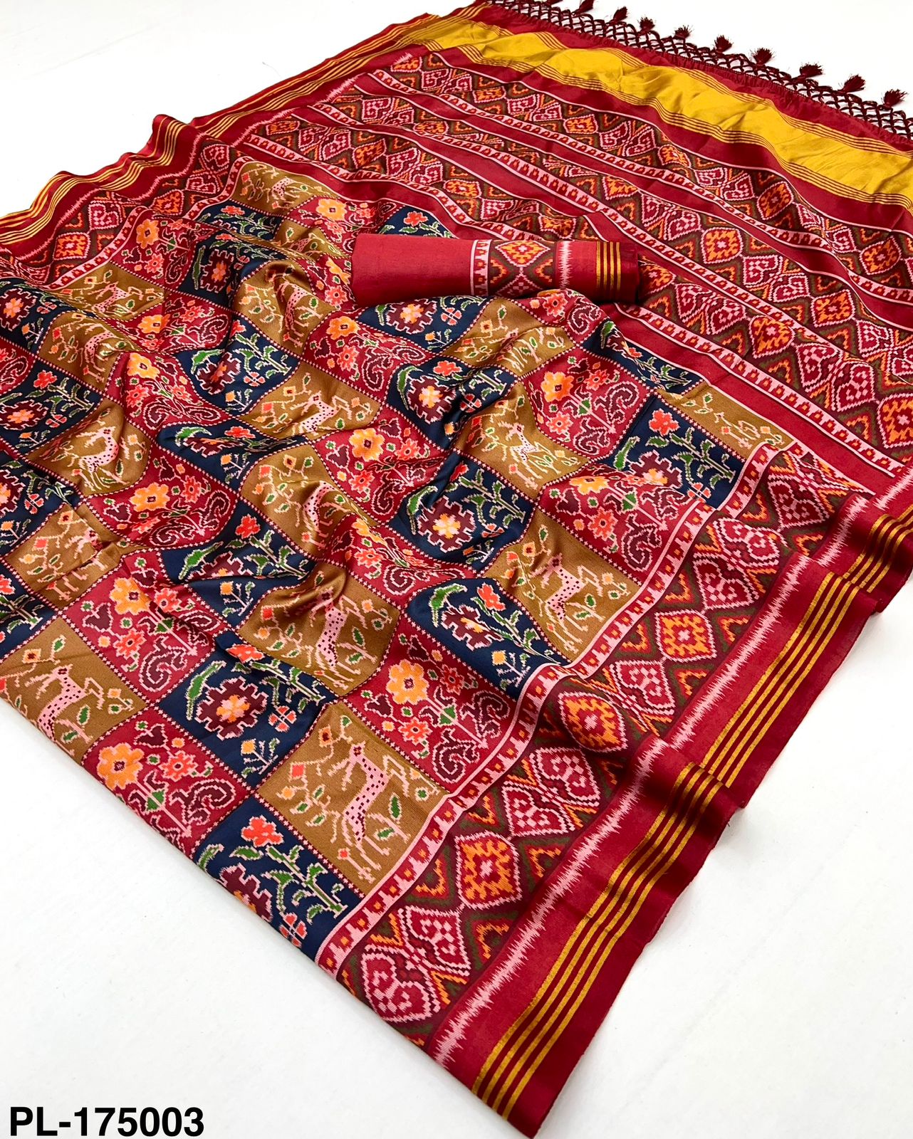 Patan Patola 4 PCS Set – Handloom Silk with Lagadi Patta & Zari Border-M.R.Saree Emporium