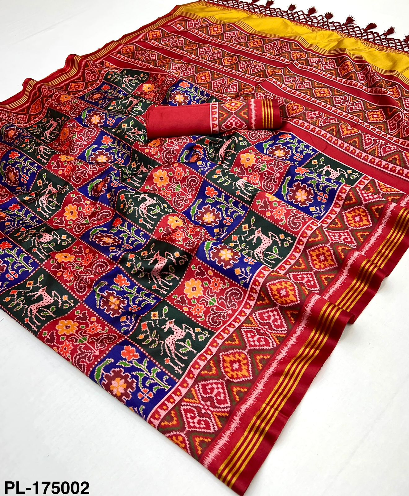 Patan Patola 4 PCS Set – Handloom Silk with Lagadi Patta & Zari Border-M.R.Saree Emporium