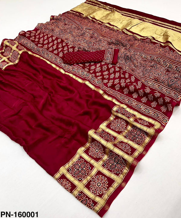 Raj Yog Pure Gajji Fancy Print Saree with Lagadi Patta – Single Piece M.R. Saree Emporium
