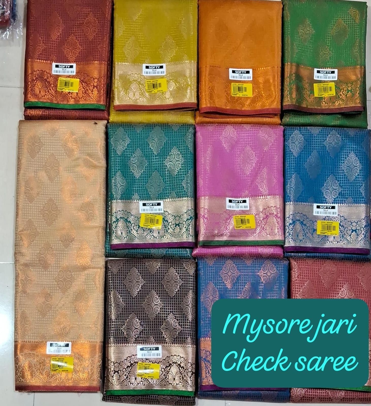 Mysore Jari Check Silk Saree (Min 6 Pcs Purchase) M.R.Saree Emporium