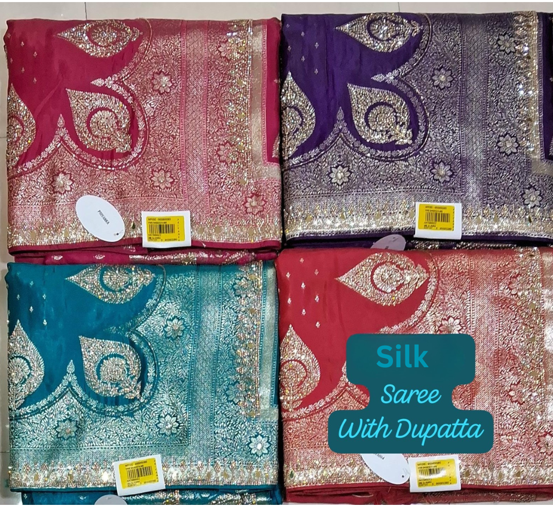Silk Saree with Dupatta for Wedding & Festive Wear single Pcs M.R. Saree Emporium