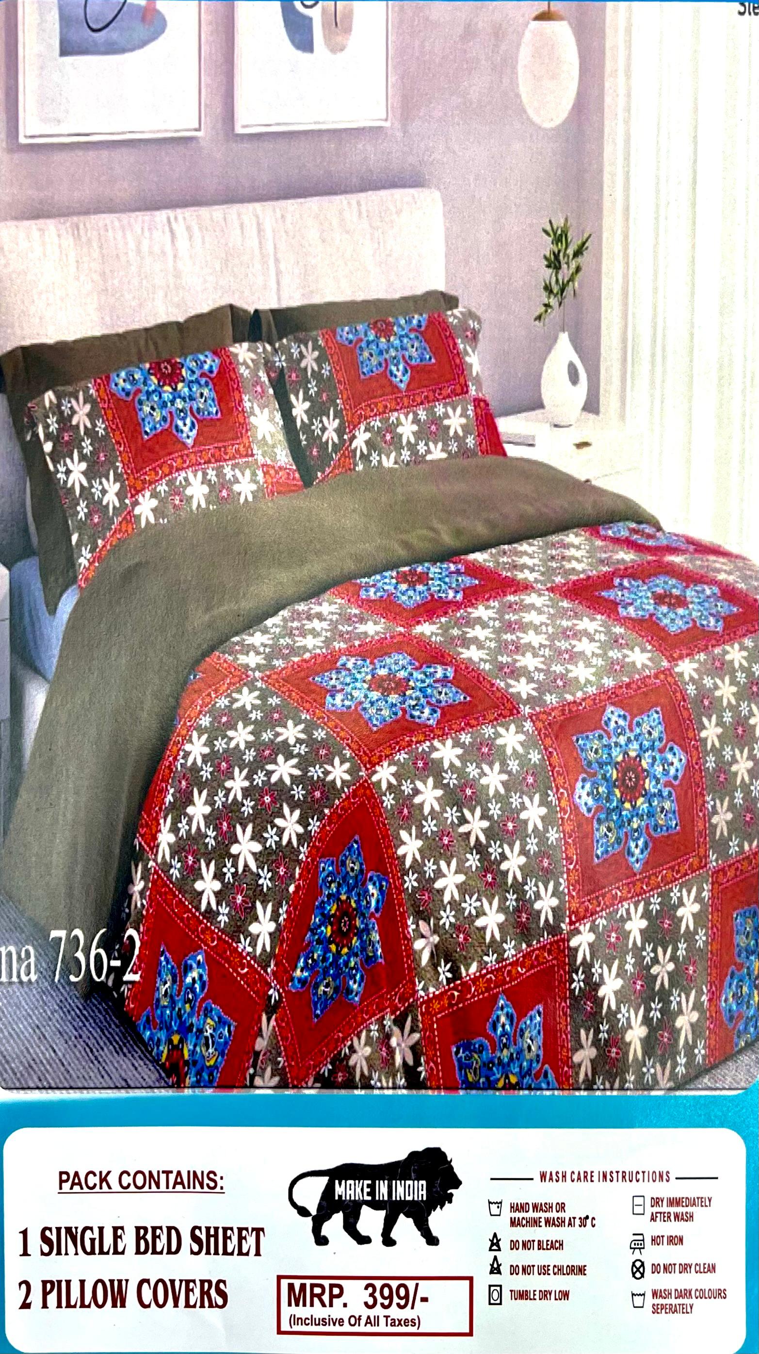 Zara Blended Cotton Single Bed Bedsheet with 2 Pillow Covers – M.R. Saree Emporium