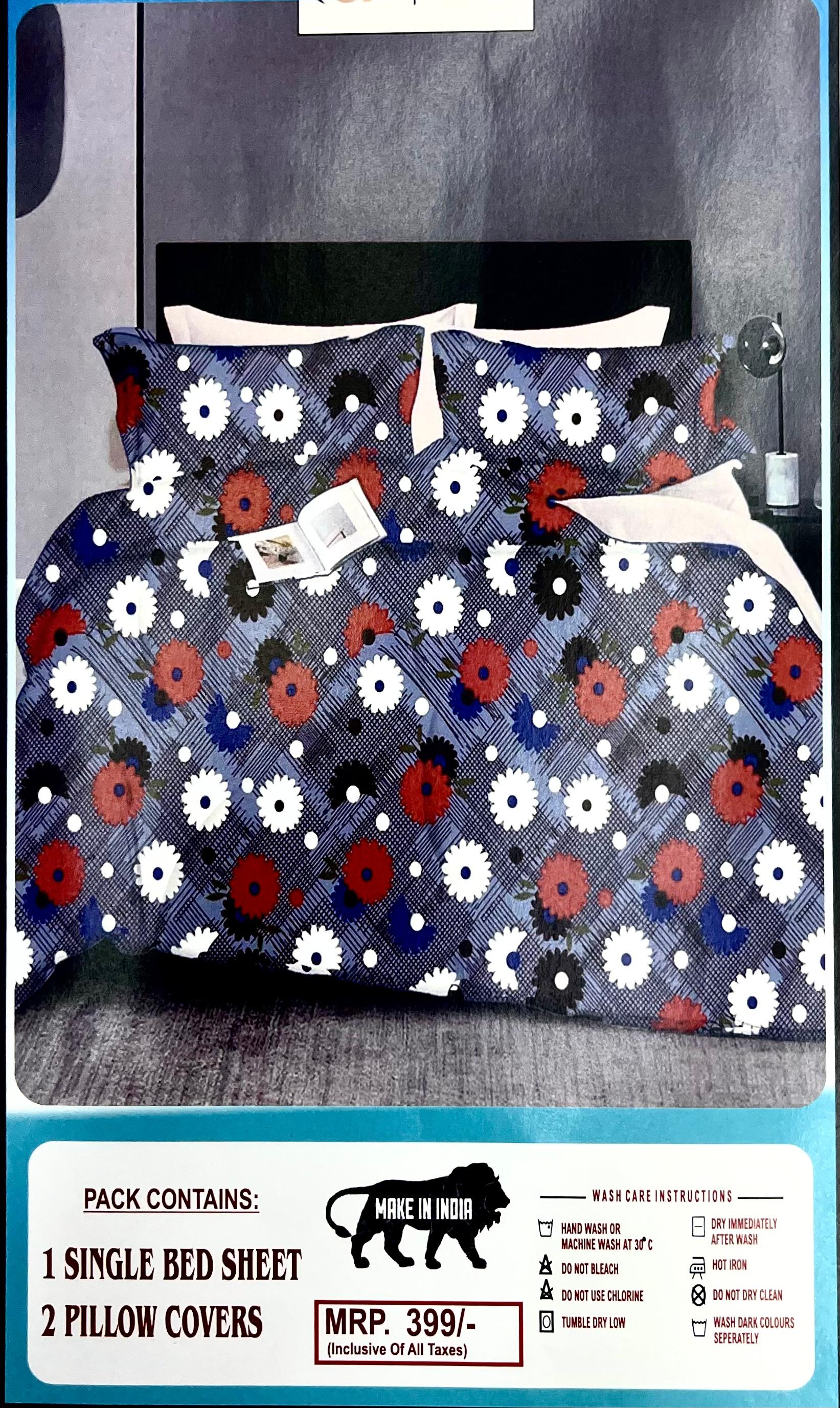 Zara Blended Cotton Single Bed Bedsheet with 2 Pillow Covers – M.R. Saree Emporium