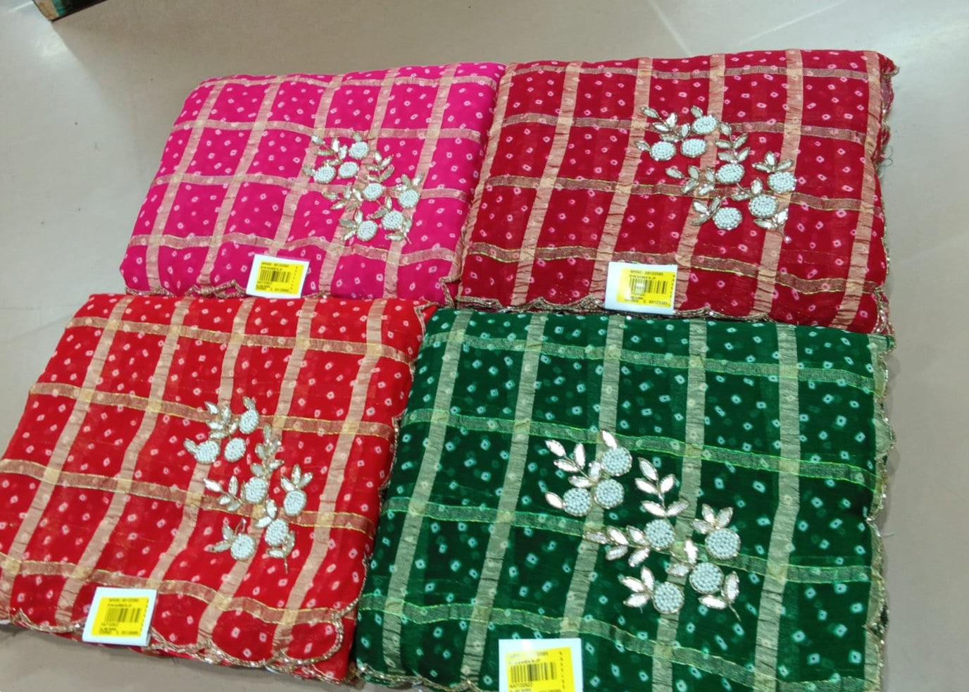 Bandhani Design Gota Patti Work Chiffon Saree Set Of 4 Pcs Set - M.R.Saree Emporium