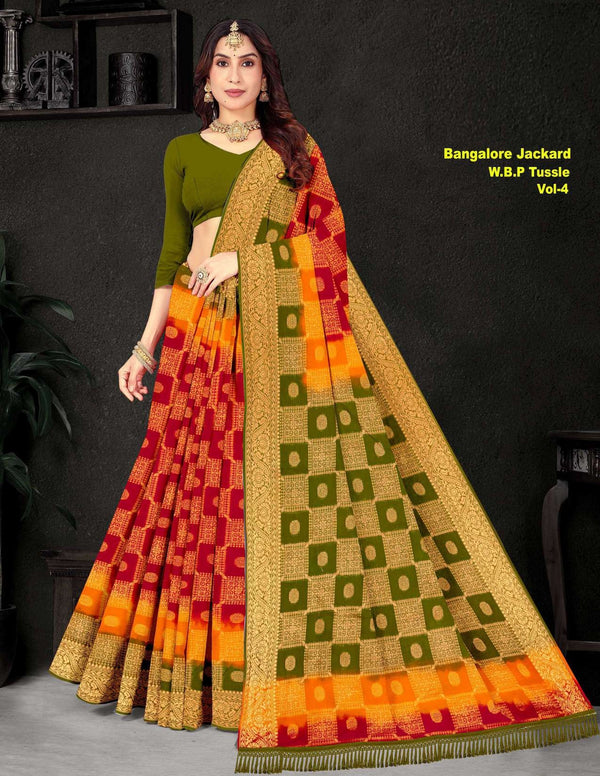 Bangalore Pure Cotton Tussar Jacquard Saree – 10 Pcs Set M.R. Saree Emporium