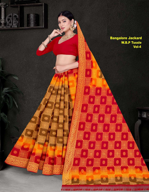 Bangalore Pure Cotton Tussar Jacquard Saree – 10 Pcs Set M.R. Saree Emporium