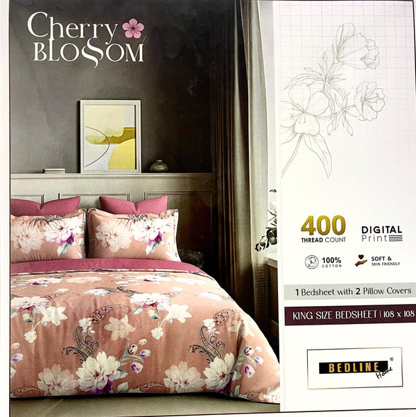 Cherry Blossom 100% Cotton King Size Bedsheet with 2 Pillow Covers – M.R. Saree Emporium