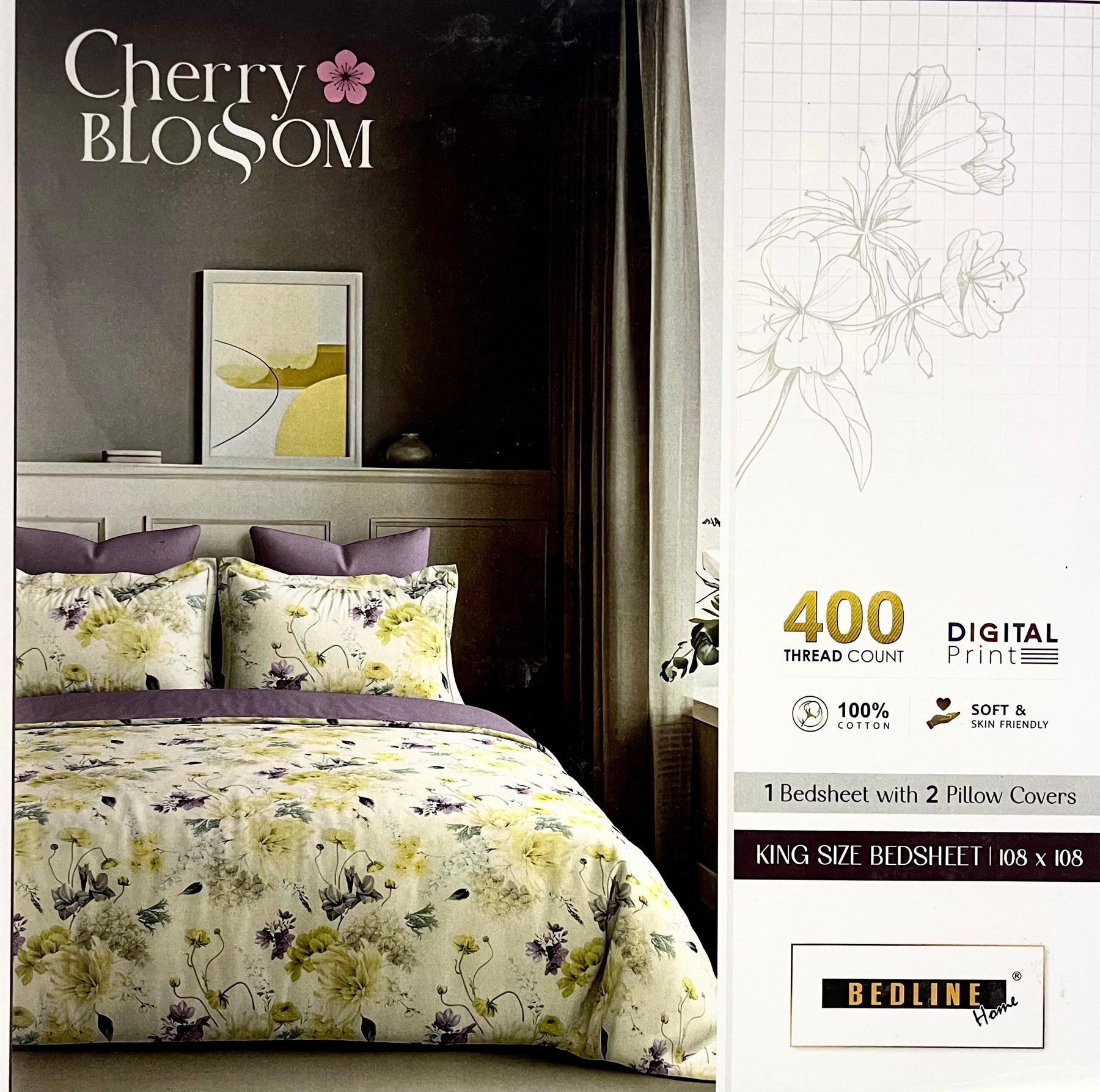 Cherry Blossom 100% Cotton King Size Bedsheet with 2 Pillow Covers – M.R. Saree Emporium