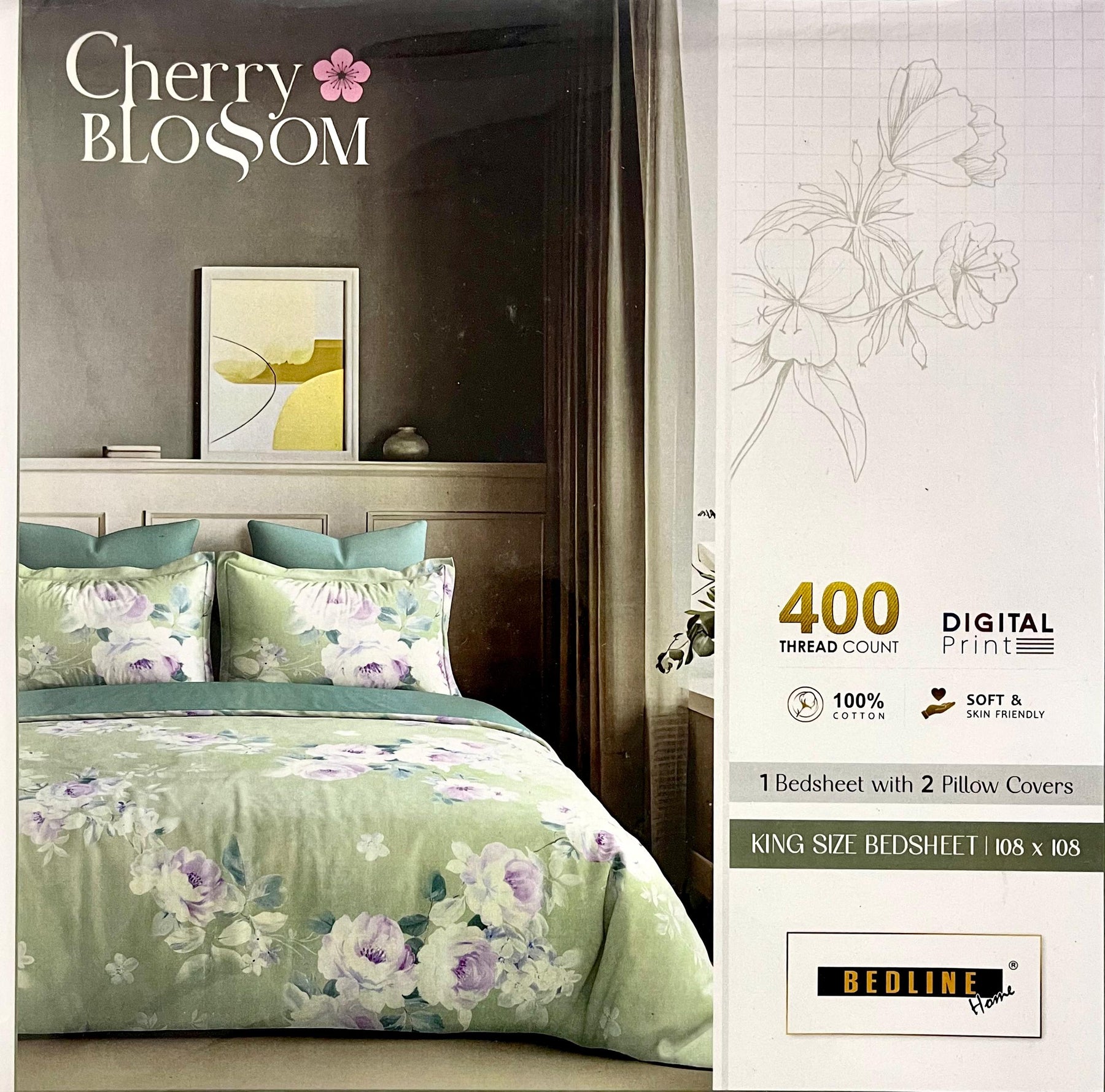 Cherry Blossom 100% Cotton King Size Bedsheet with 2 Pillow Covers – M.R. Saree Emporium