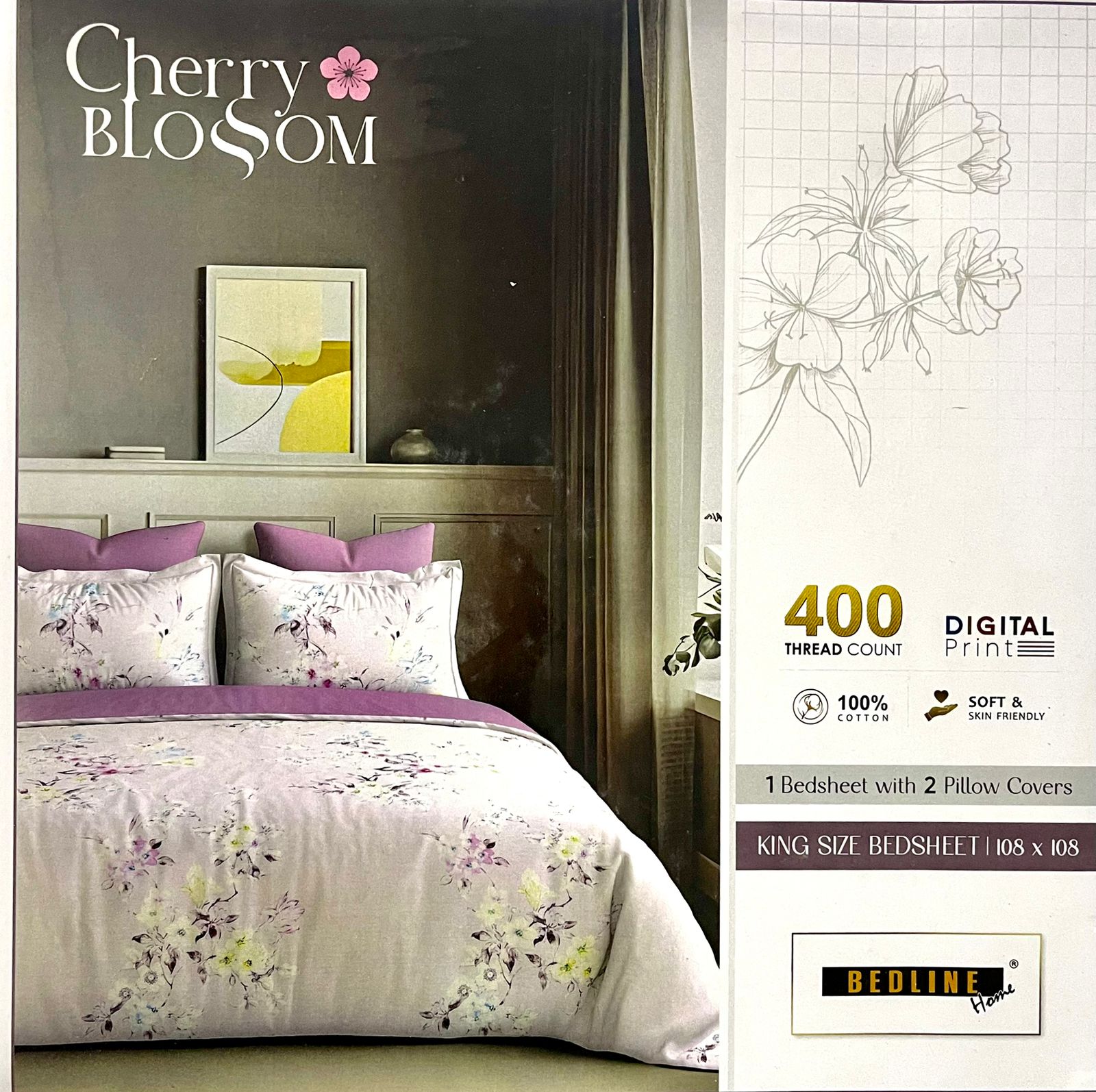 Cherry Blossom 100% Cotton King Size Bedsheet with 2 Pillow Covers – M.R. Saree Emporium