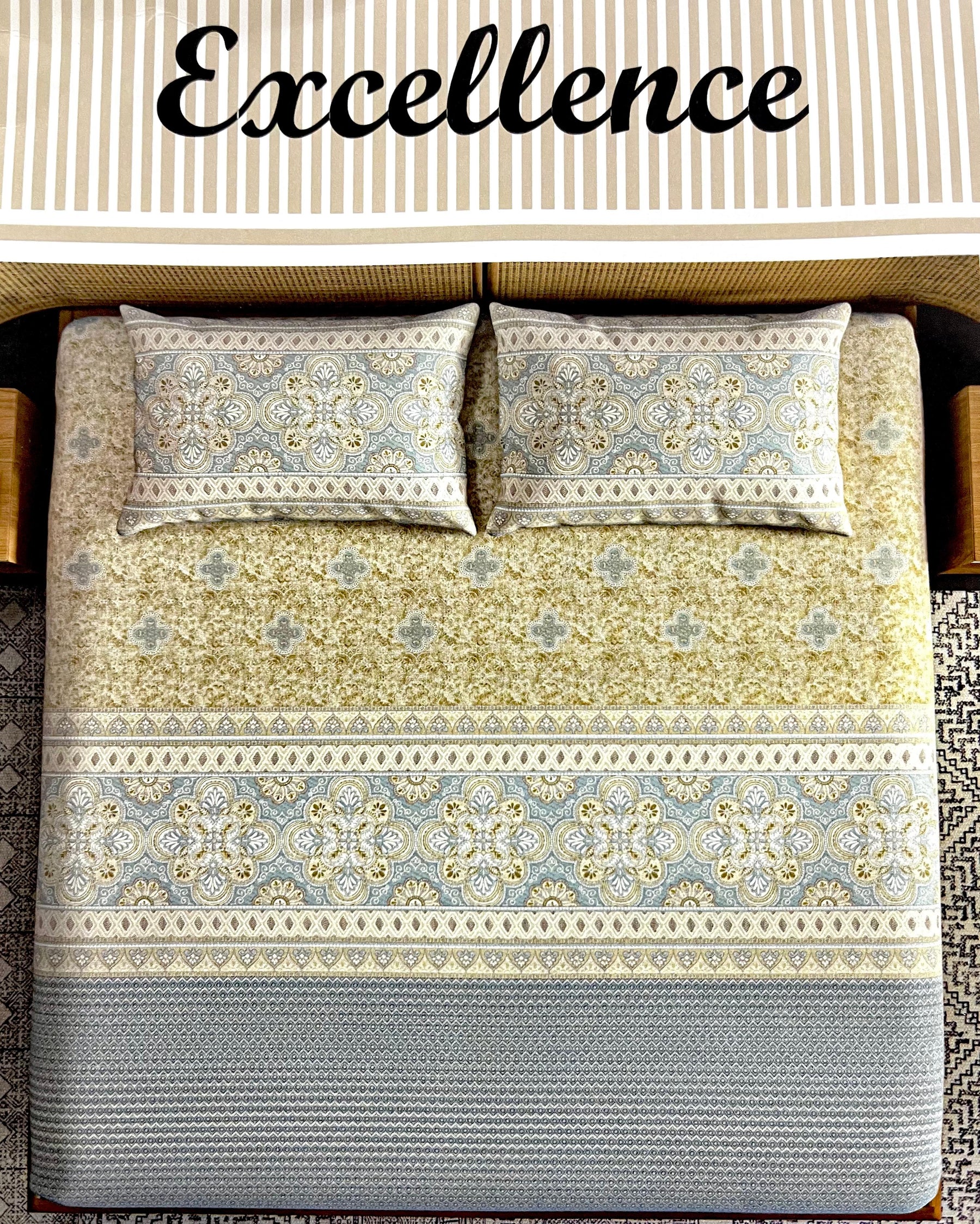 Excellence Fancy Cotton Double Bed Bedsheet with 2 Pillow Covers | M.R. Saree Emporium