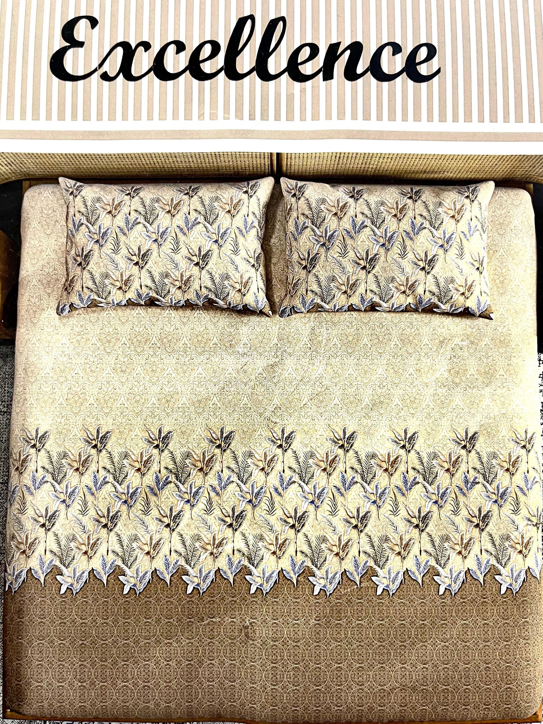 Excellence Fancy Cotton Double Bed Bedsheet with 2 Pillow Covers | M.R. Saree Emporium