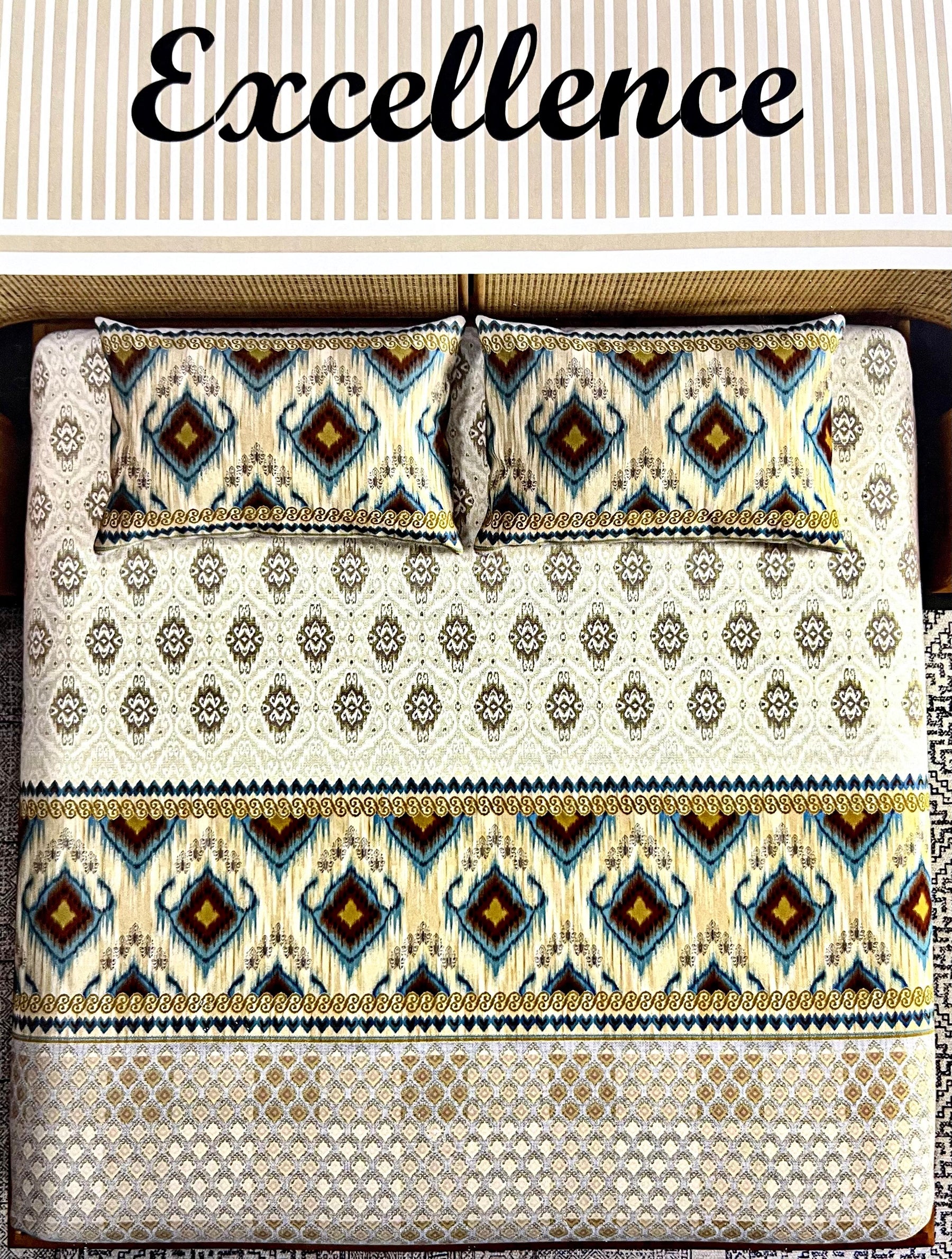 Excellence Fancy Cotton Double Bed Bedsheet with 2 Pillow Covers | M.R. Saree Emporium