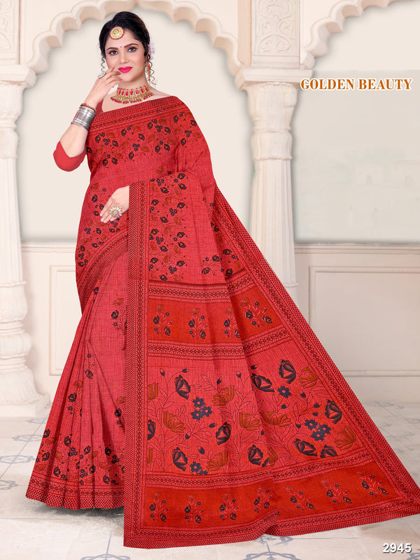 Golden Beauty Pure Cotton Printed Saree – Traditional Wear M.R. Saree Emporium