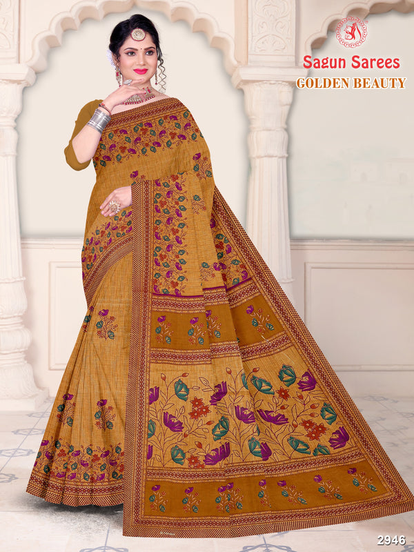 Shagun Sarees Golden Beauty Cotton Printed Saree – Traditional Wear M.R. Saree Emporium