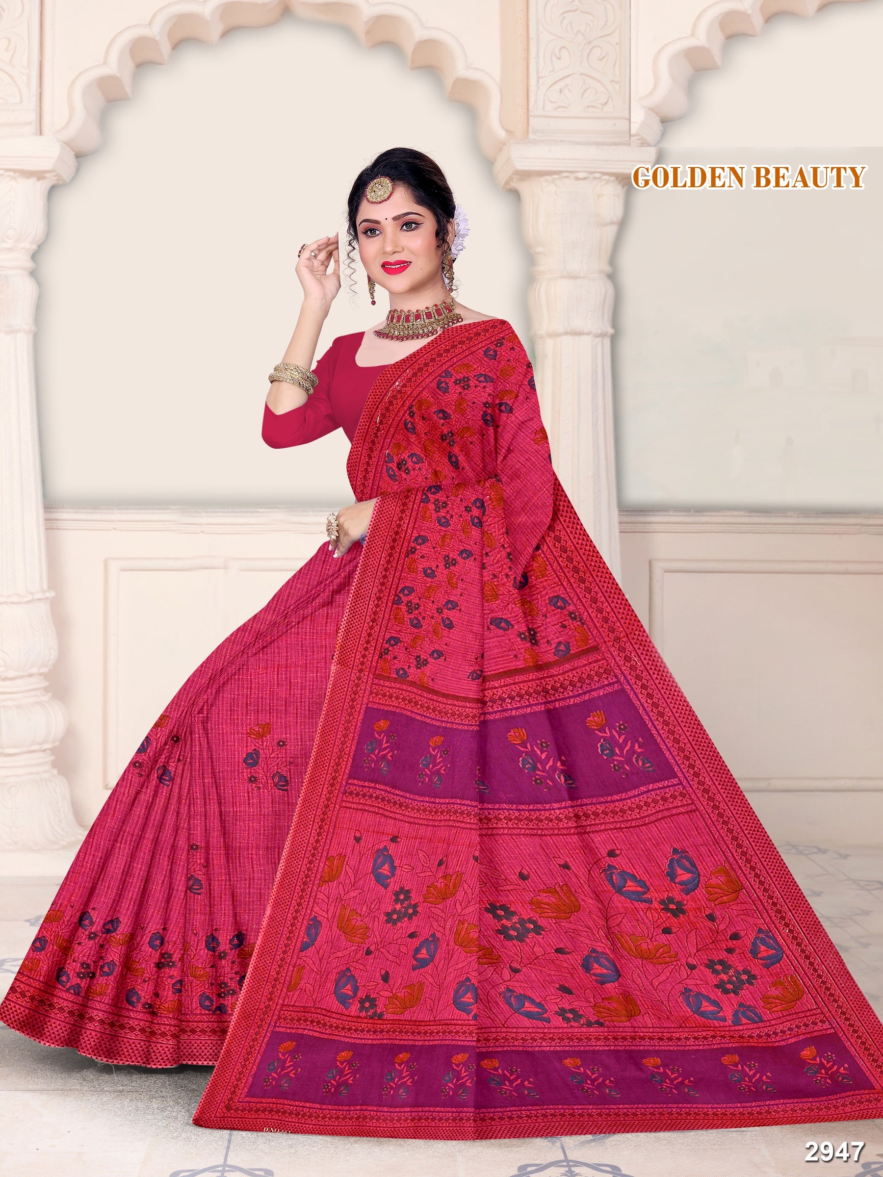 Golden Beauty Pure Cotton Printed Saree – Traditional Wear M.R. Saree Emporium