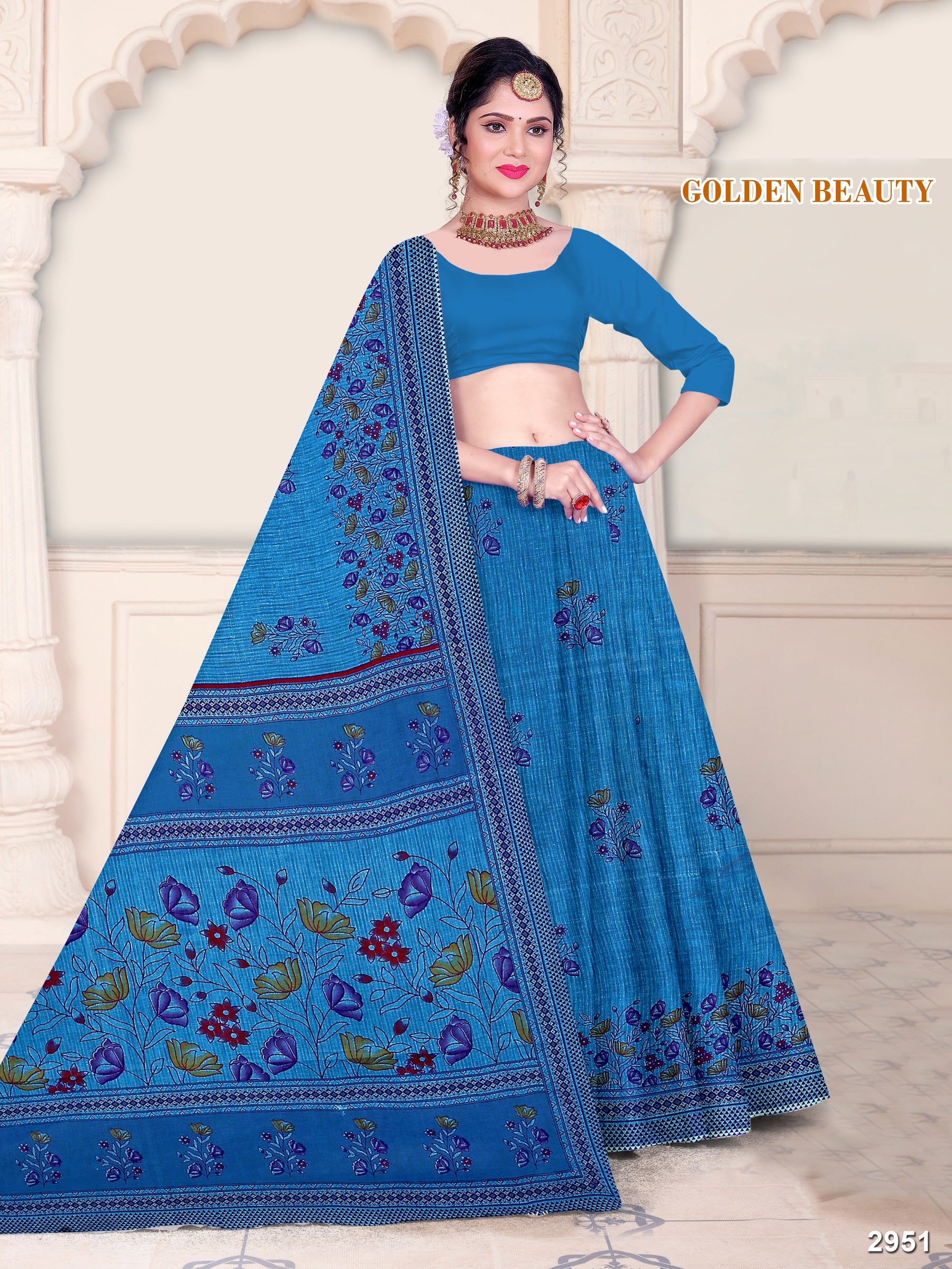 Golden Beauty Pure Cotton Printed Saree – Traditional Wear M.R. Saree Emporium