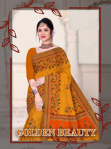 Golden Beauty Pure Cotton Printed Saree – Traditional Wear M.R. Saree Emporium
