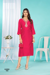HARINI – Flared Long Straight Kurti with Embroidery Yoke | Barlin Fabric | Ethnic & Festive – M.R. Saree Emporium