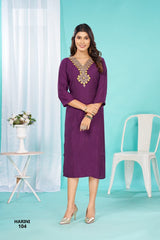 HARINI – Flared Long Straight Kurti with Embroidery Yoke | Barlin Fabric | Ethnic & Festive – M.R. Saree Emporium